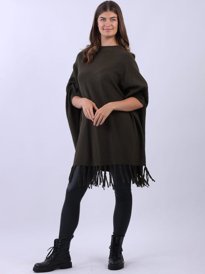 Knitted Oversized Tunic Poncho Khaki
