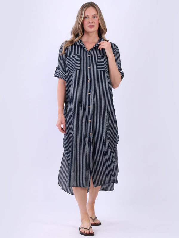 Plus Size Cotton Stripe Shirt Black