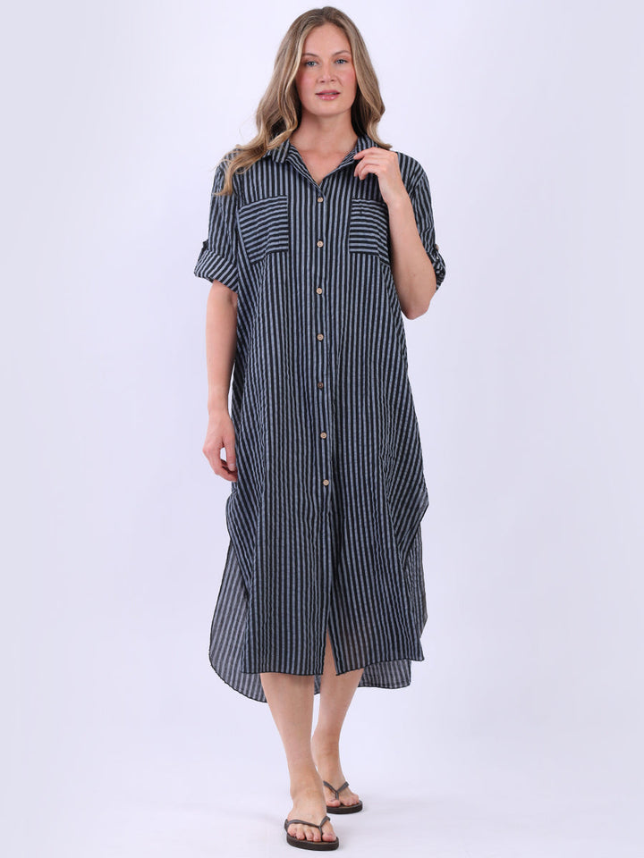 Plus Size Cotton Stripe Shirt Black