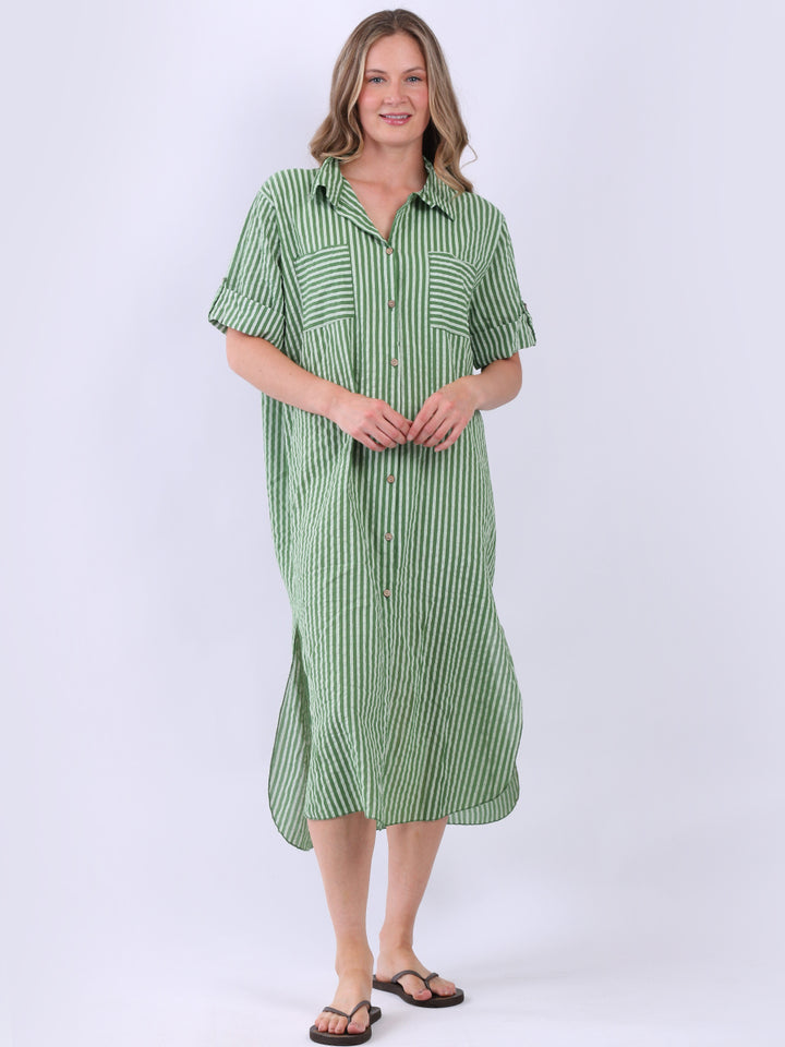 Plus Size Cotton Stripe Shirt Green