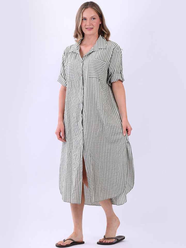 Plus Size Cotton Stripe Shirt Khaki