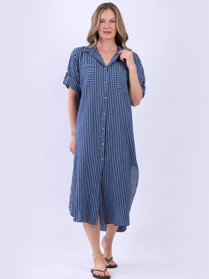 Plus Size Cotton Stripe Shirt Navy