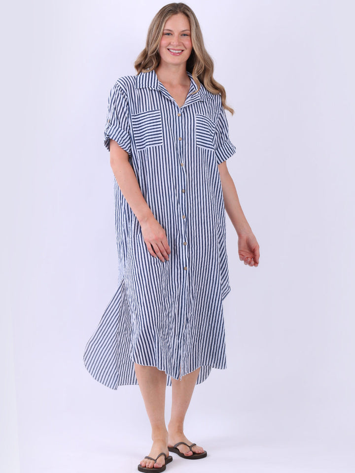 Plus Size Cotton Stripe Shirt White