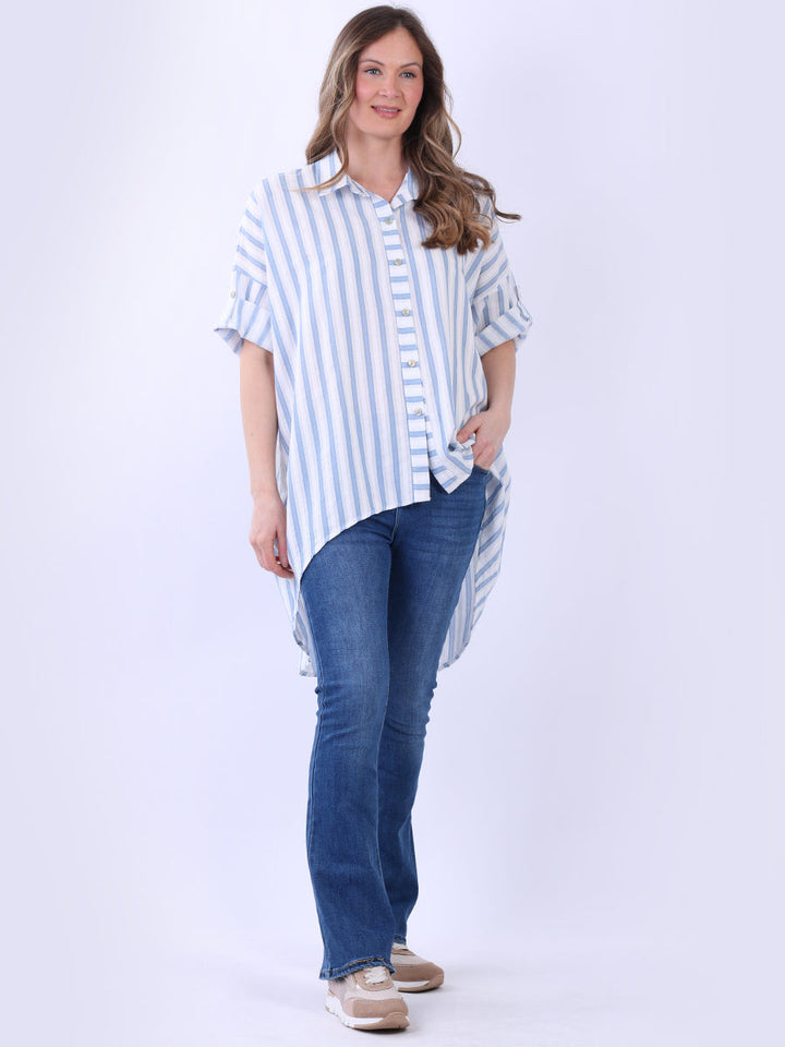 Plus Size Stripy Cotton Shirt Denim