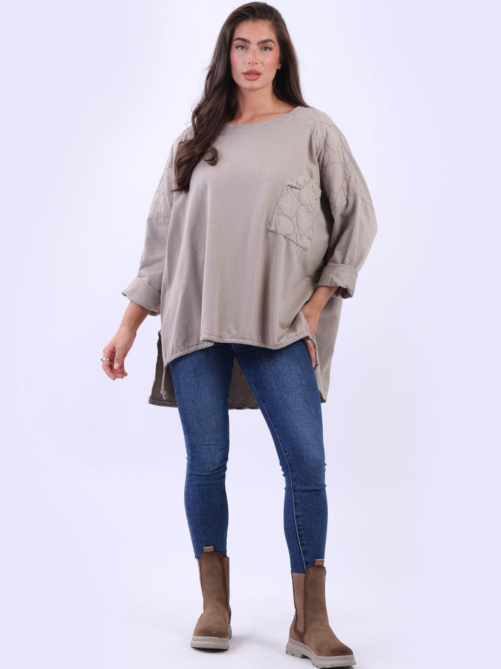 Batwing Embroidered Cotton Top Beige