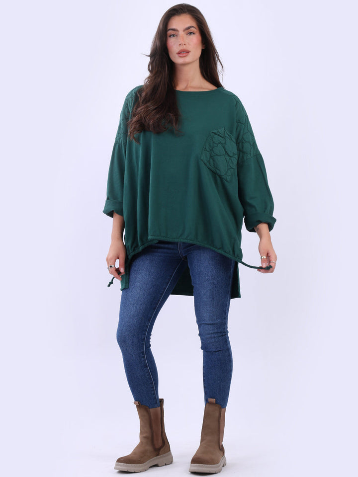 Batwing Embroidered Cotton Top Bottle Green
