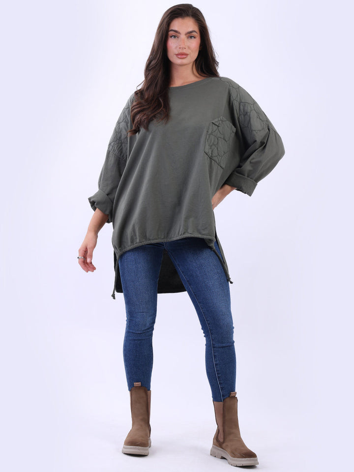 Batwing Embroidered Cotton Top Khaki