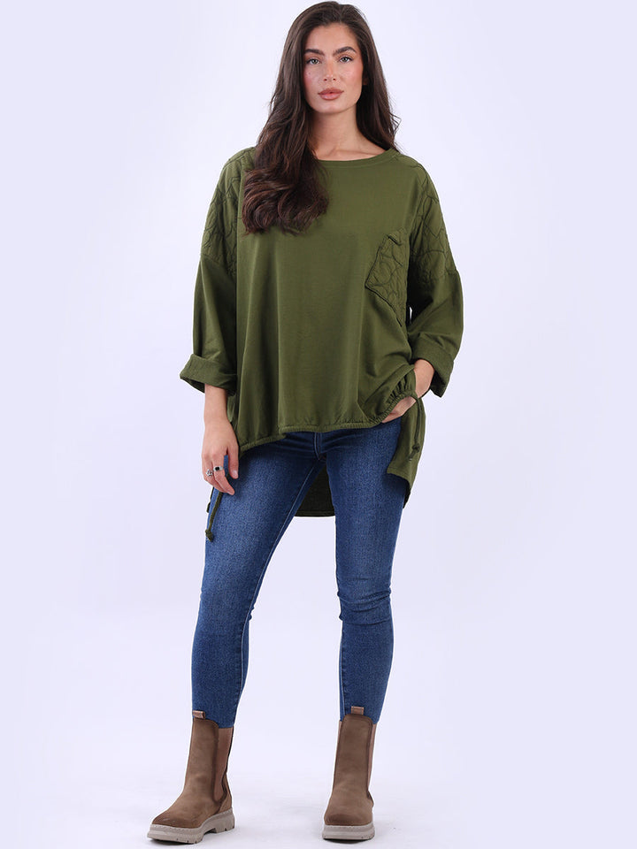 Batwing Embroidered Cotton Top Olive
