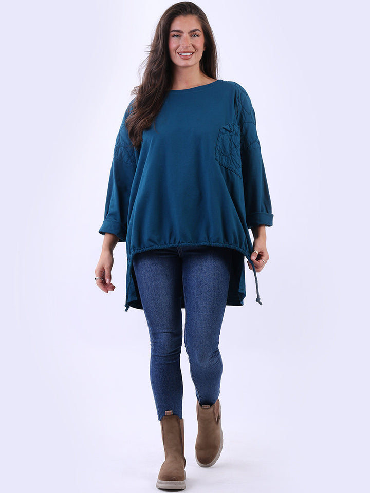 Batwing Embroidered Cotton Top Teal