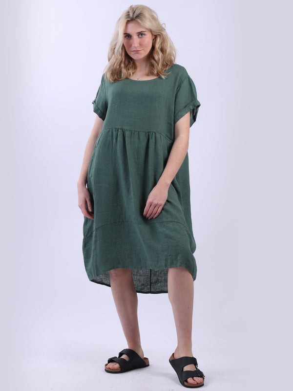 Plus Size Front Pockets Quirky Style Linen Lagenlook Dress