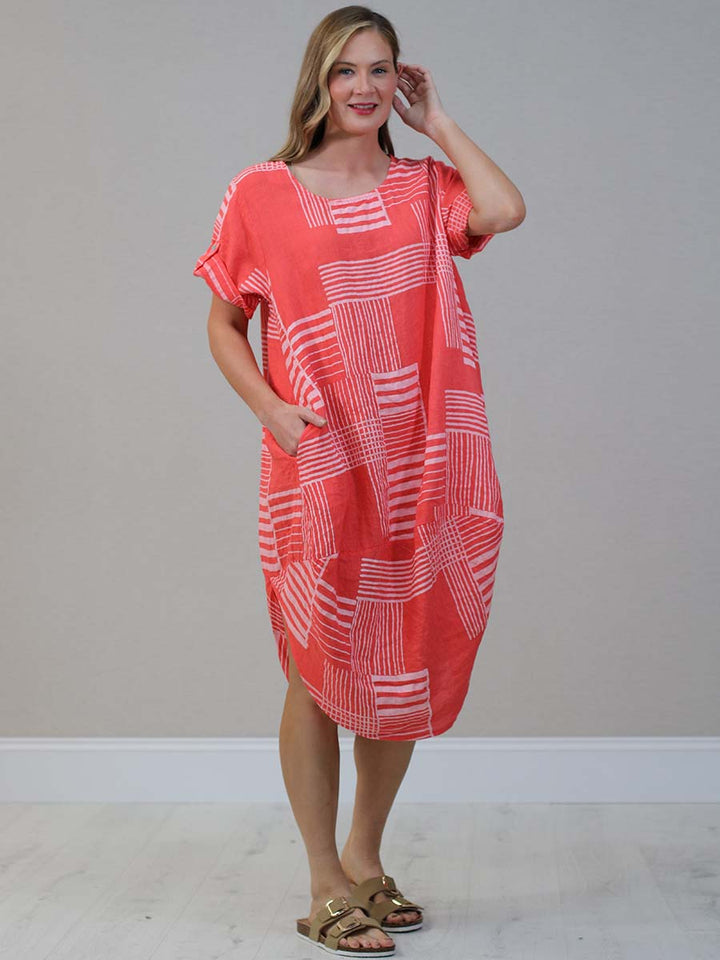 Plus Size Linen Dress Coral