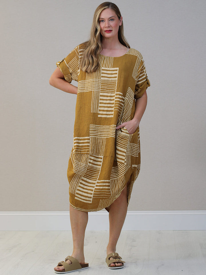 Plus Size Linen Dress Mustard