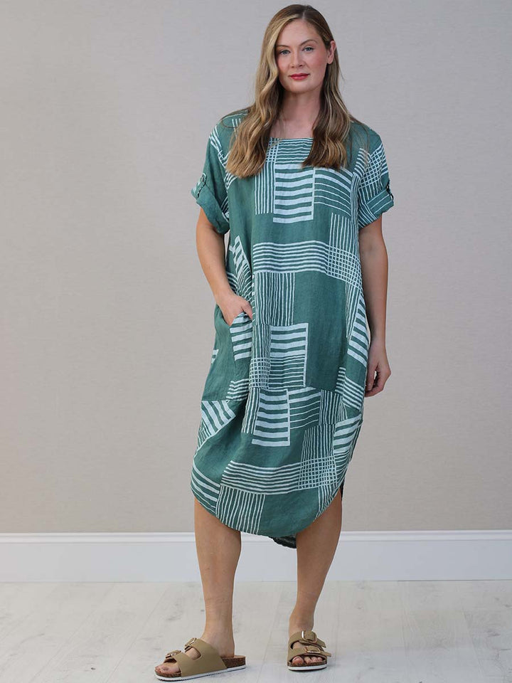 Plus Size Linen Dress Ocean Blue