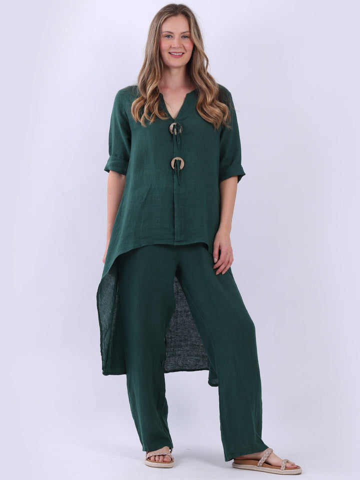 Plus Size Linen Dress Bottle Green