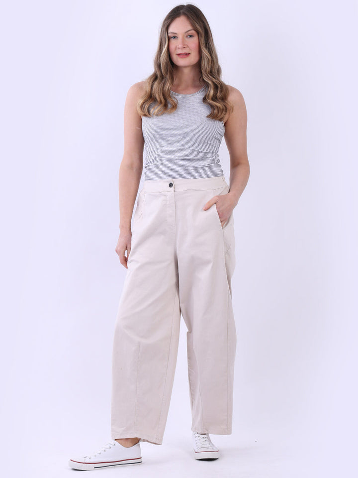 Plus Size Plain Cotton Pant Beige