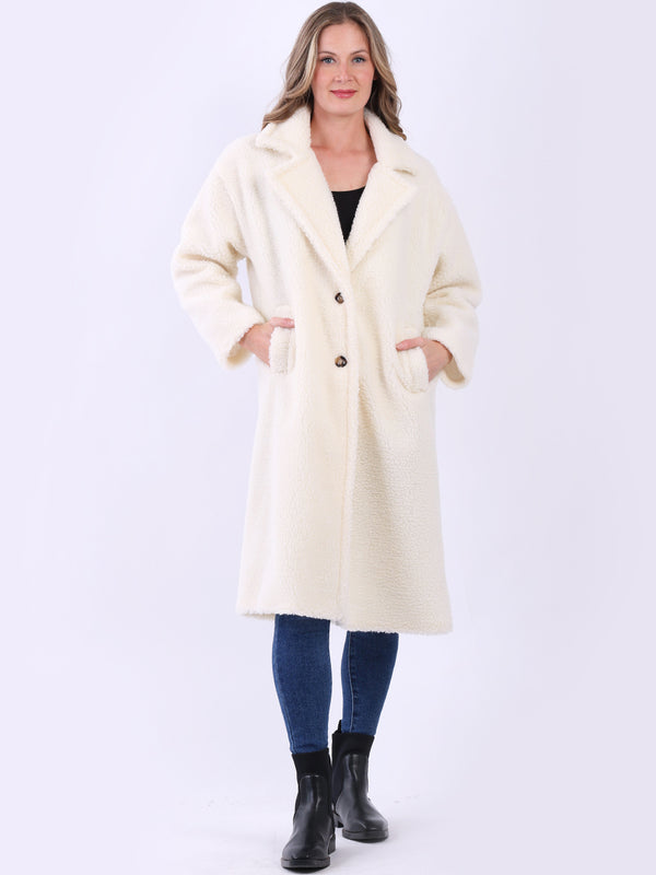 Teddy Bear Plus Size Woolen Coat Off White