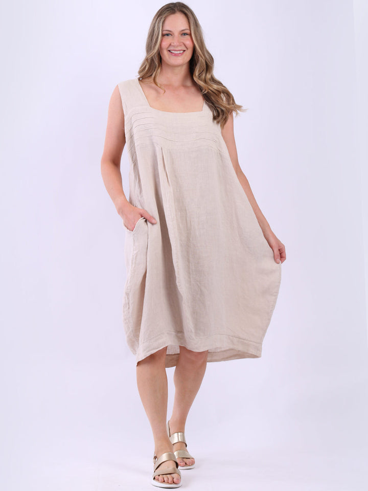Plus Size Linen Sleeveless Dress Beige