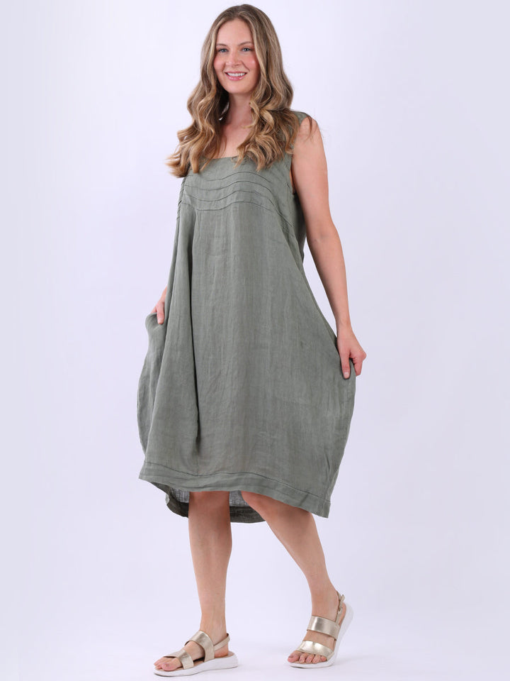 Plus Size Linen Sleeveless Dress Khaki