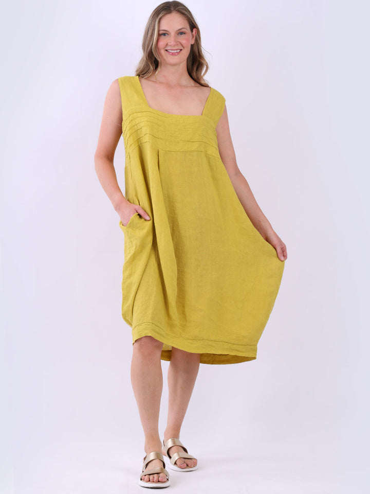 Plus Size Linen Sleeveless Dress Mustard