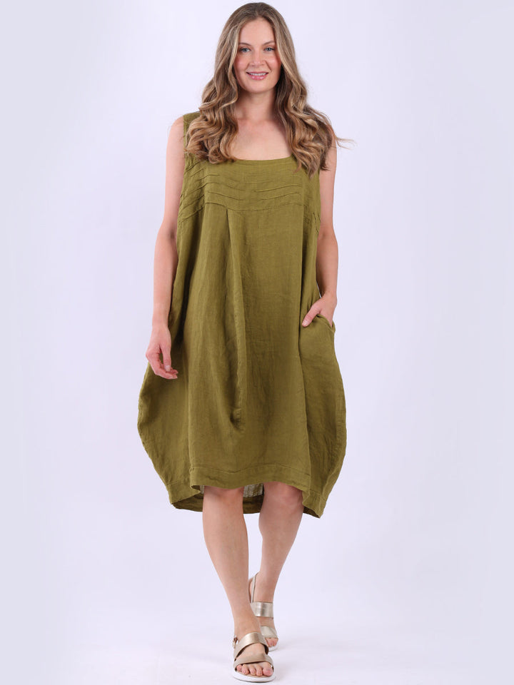 Plus Size Linen Sleeveless Dress Olive