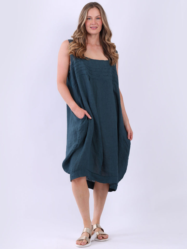 Plus Size Linen Sleeveless Dress Teal