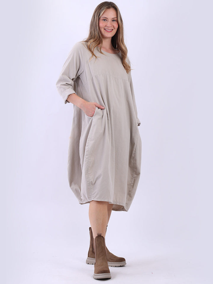 Plus Size Cotton Corduroy Dress Beige