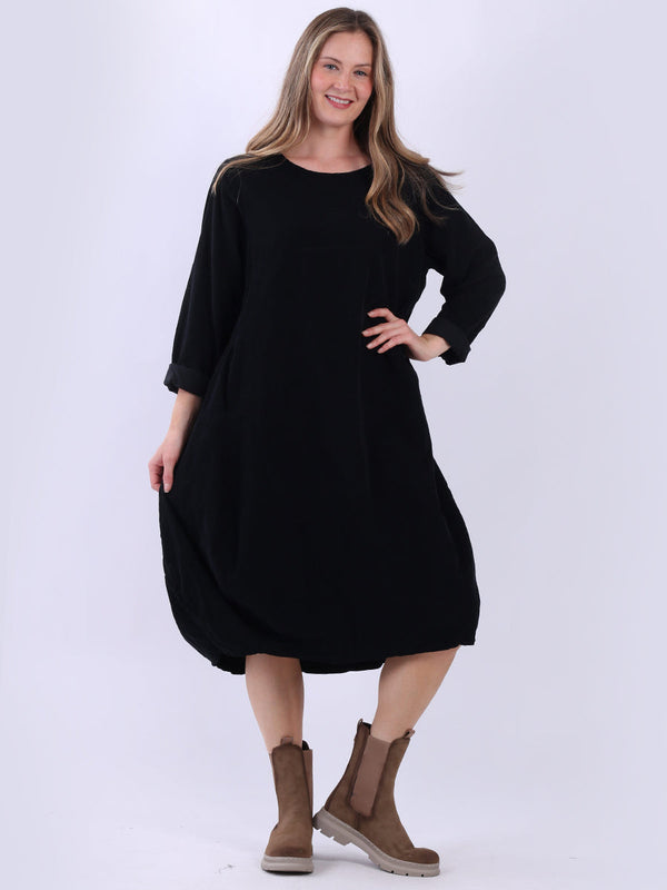 Plus Size Cotton Corduroy Dress Black