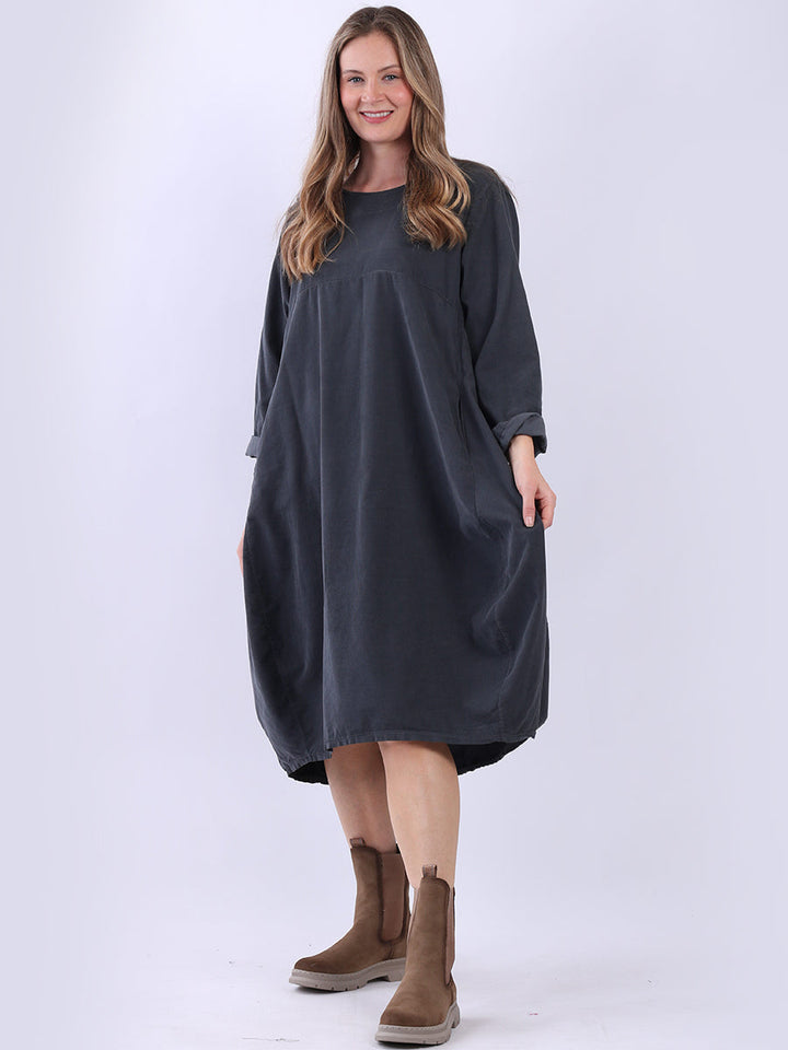 Plus Size Cotton Corduroy Dress Charcoal