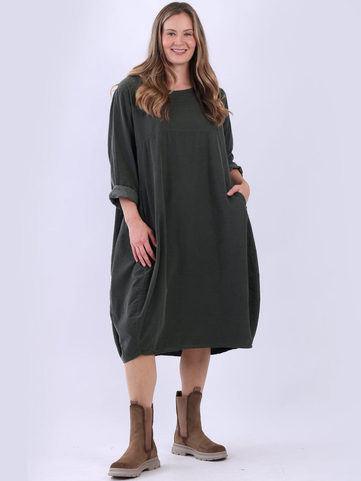 Plus Size Cotton Corduroy Dress Khaki