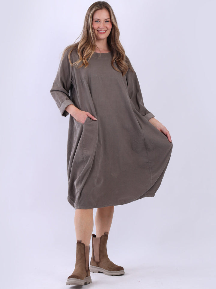 Plus Size Cotton Corduroy Dress Mocha