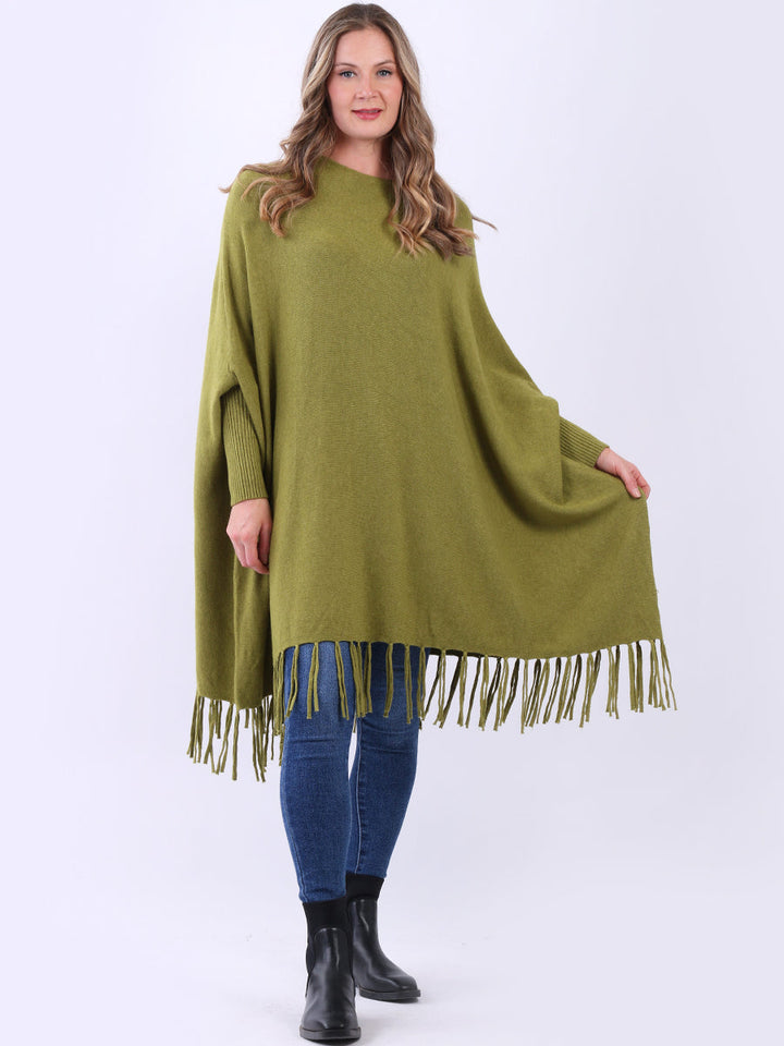 Knitted Oversized Tunic Poncho Olive