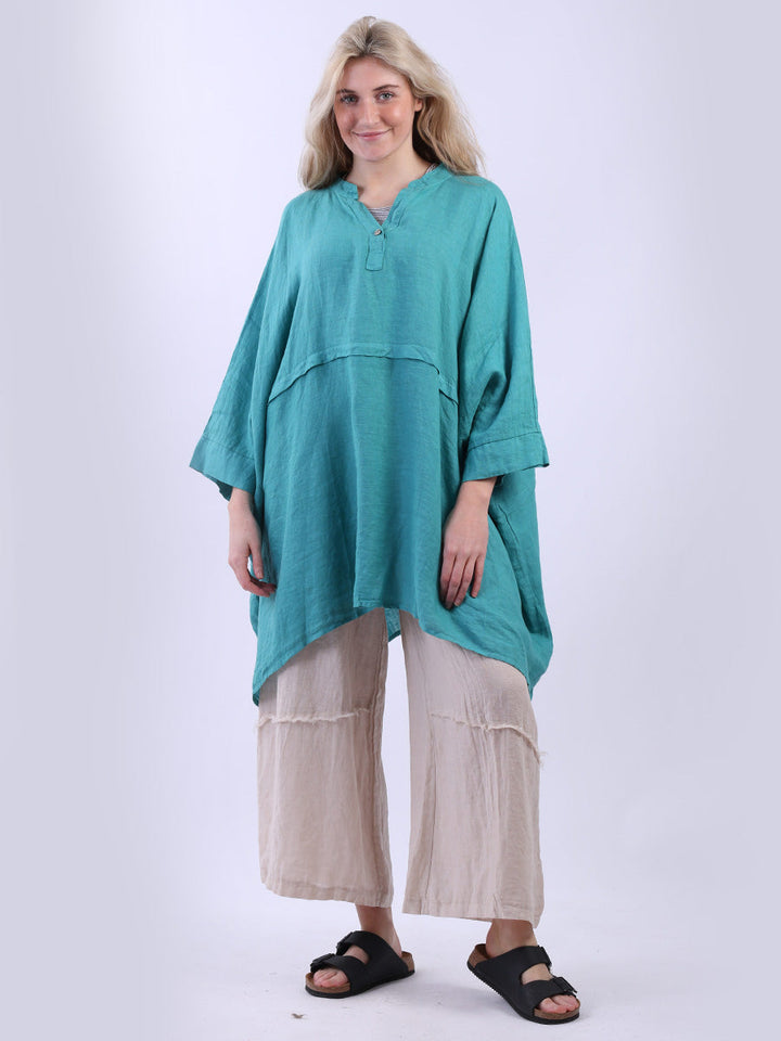 Plus Size Batwing Linen Top Aqua