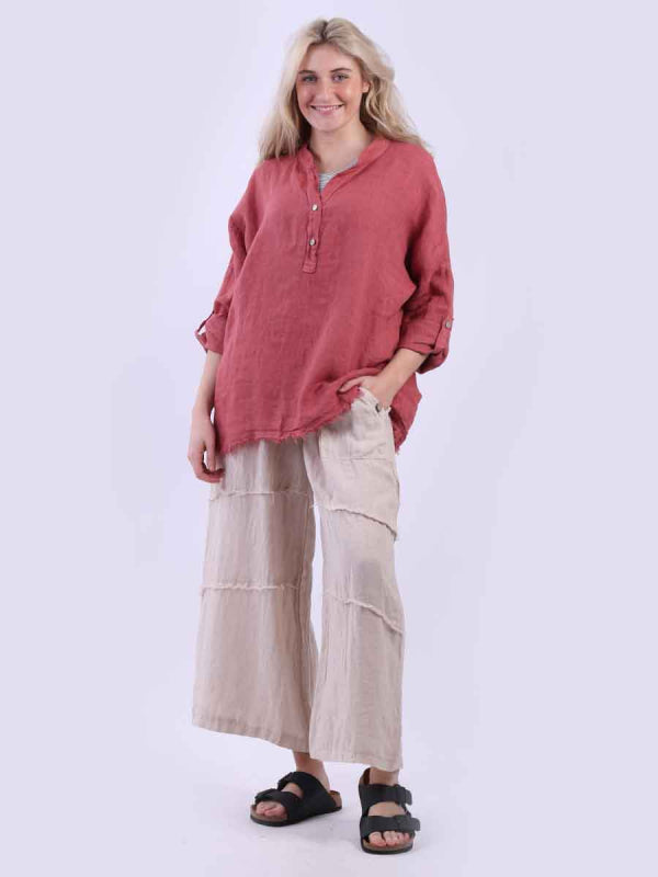 Raw Edge Baggy Linen Shirt Sugar Poppy