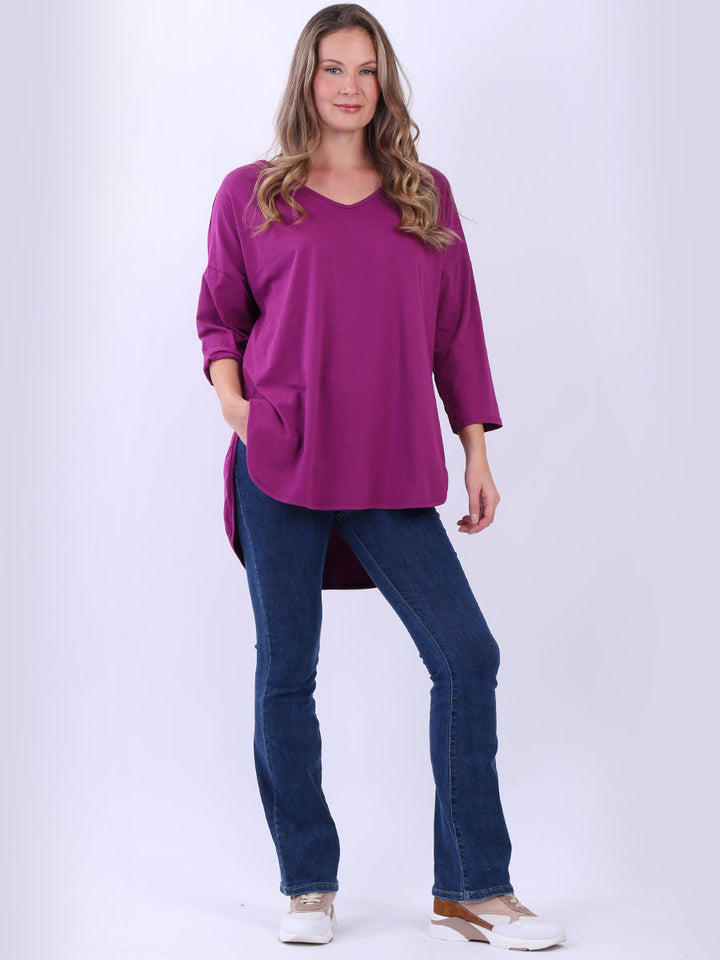 Plain Hi Lo Baggy Top Magenta