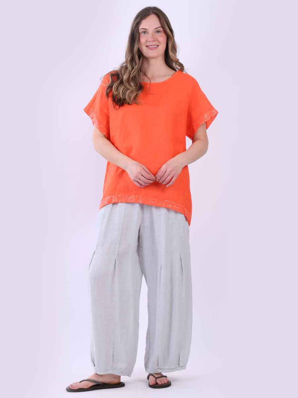 Italian Sequin Hem High Low Lagenlook Linen Top