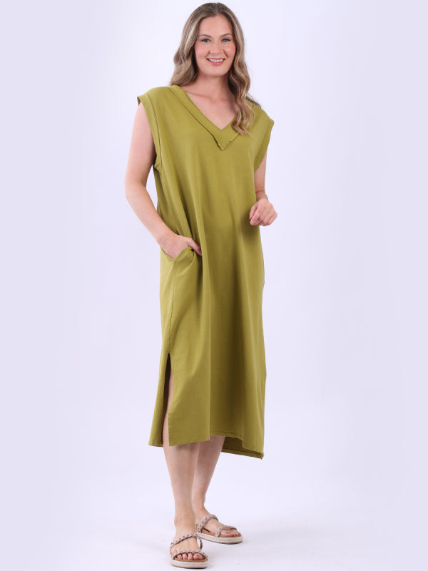 Plus Size Cotton Sleeveless Dress Olive