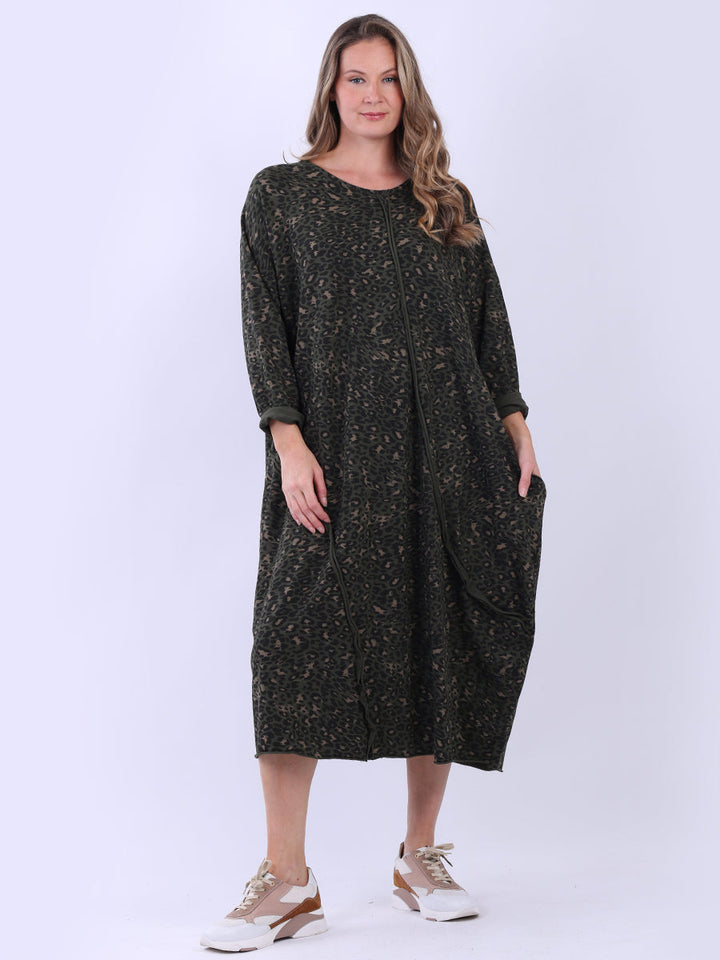 Plus Size Leopard Cotton Dress Khaki