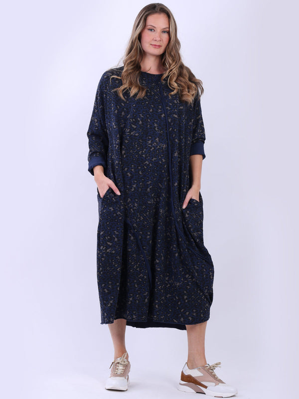 Plus Size Leopard Cotton Dress Navy
