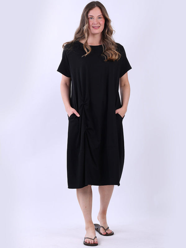Plus Size Plain Cotton Dress Black