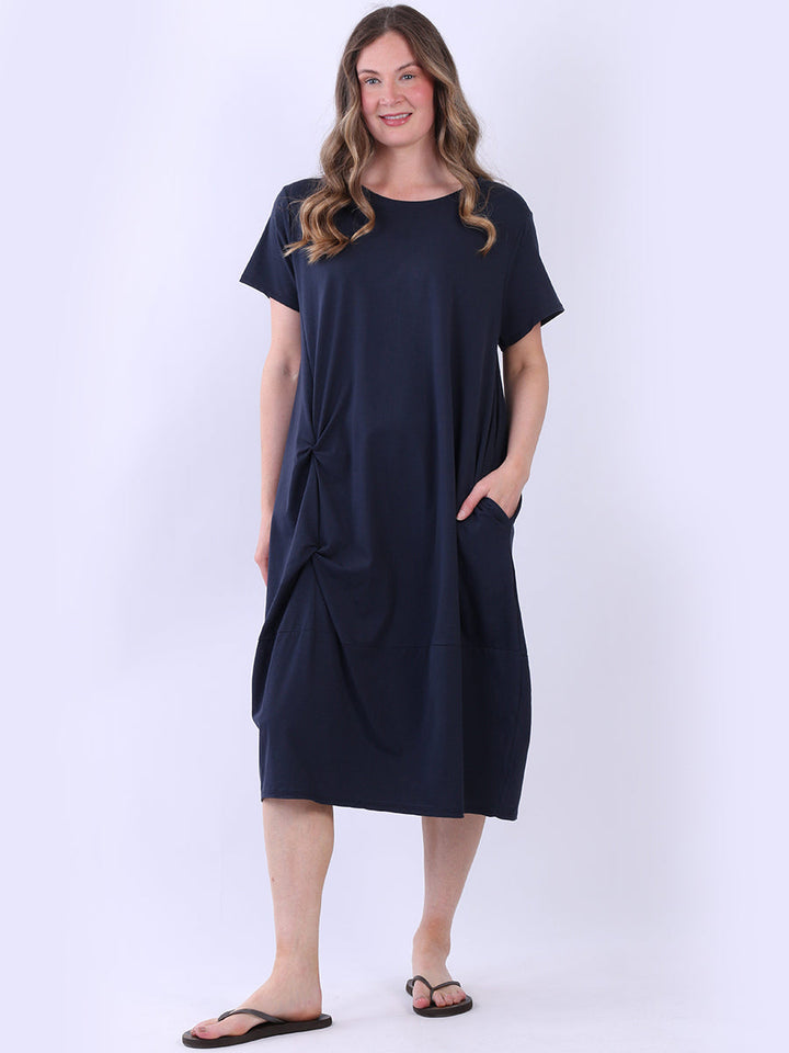 Plus Size Plain Cotton Dress Navy