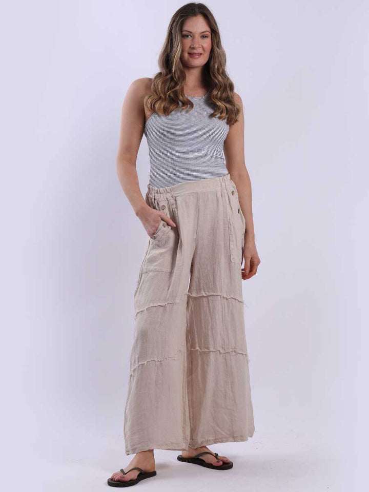 Wide Leg Linen Palazzo Beige