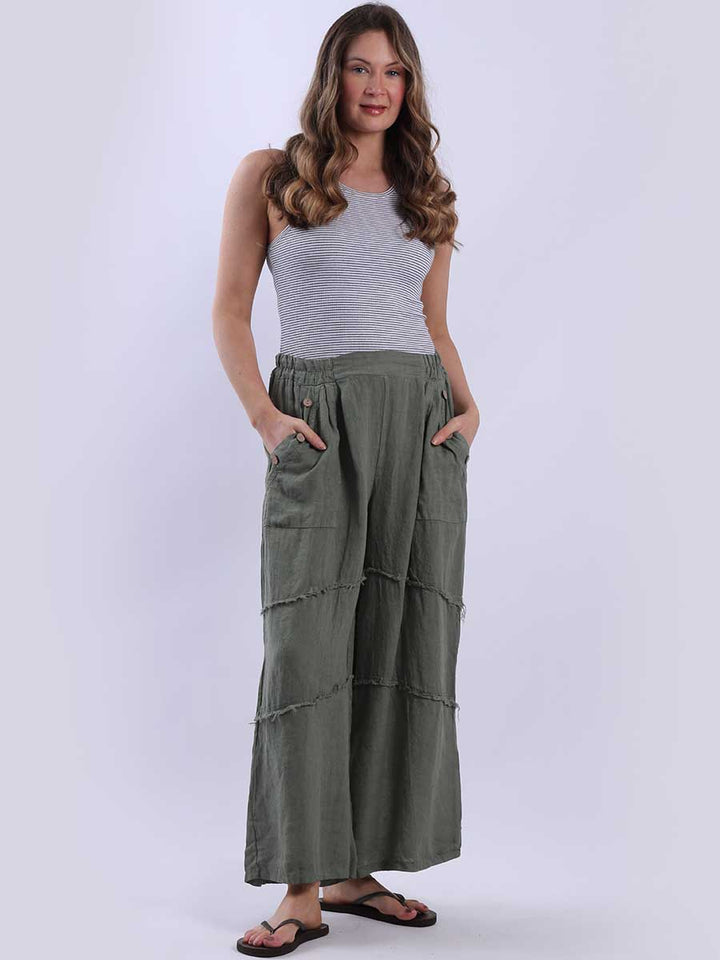 Wide Leg Linen Palazzo Khaki