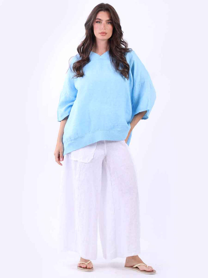 Oversized Solid Linen Top Azure