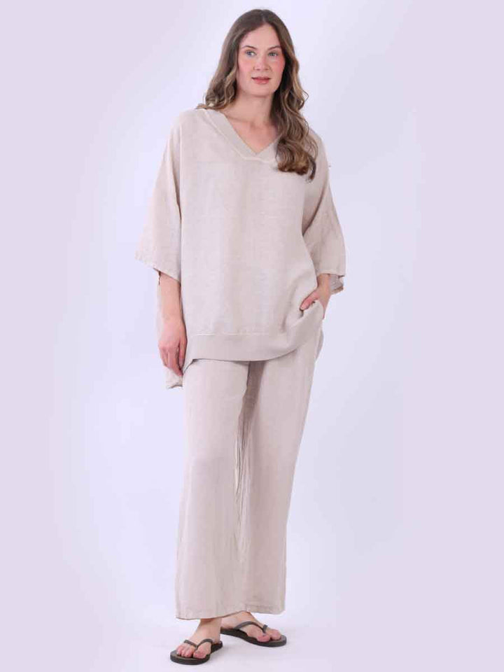 Oversized Solid Linen Top Beige