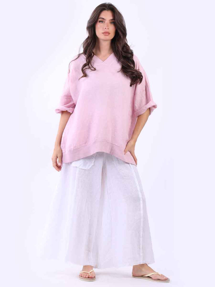 Oversized Solid Linen Top Pink