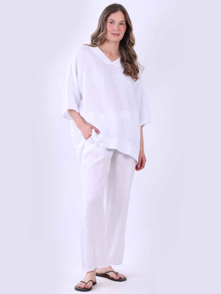 Oversized Solid Linen Top White