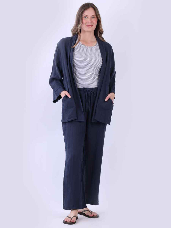 Women Linen Kimono Navy