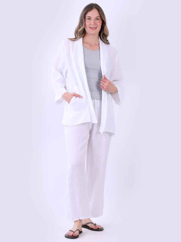 Women Linen Kimono White