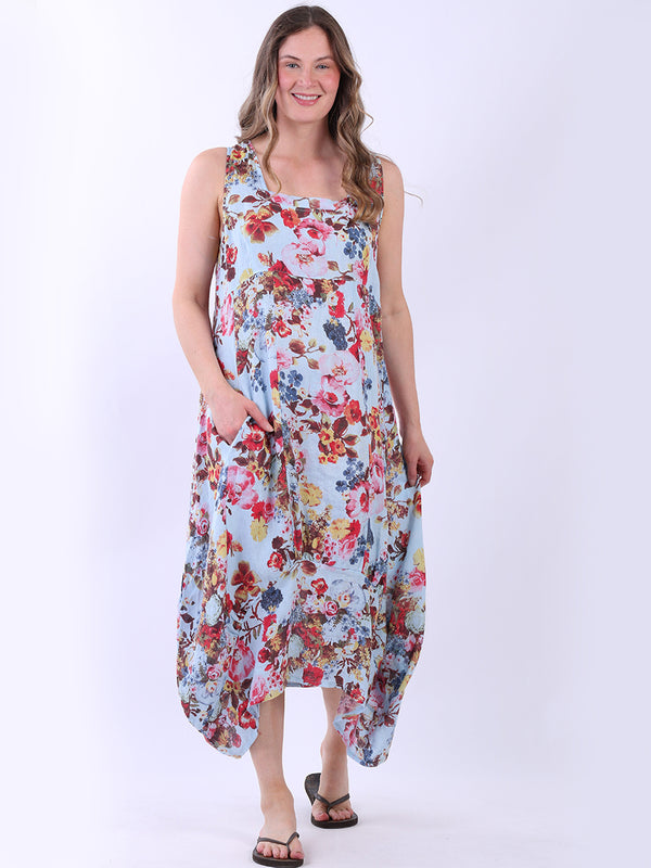 Sleeveless Floral Linen Tank Dress