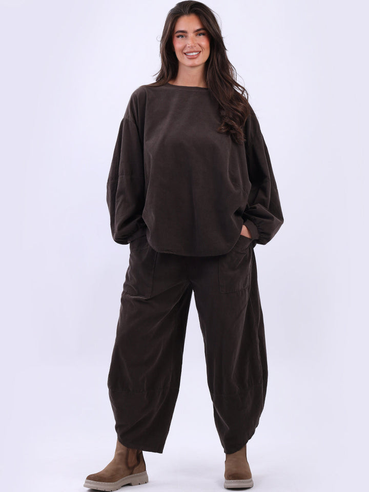 Cotton Corduroy Batwing Top Chocolate